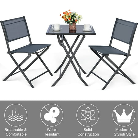 3 Piece Bistro Set Table Folding Chairs Garden Backyard Patio Outdoor Furniture 3 Piece Bistro Set Table Folding Chairs Garden Backyard Patio Outdoor Furniture